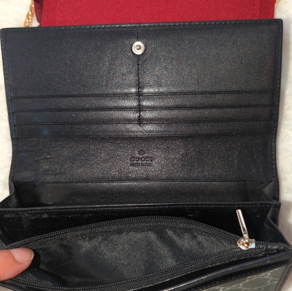 Gucci  Authentic Impreme Black Monogram Wallet With Gold Chain And Dust Bag - Picture 8 of 12